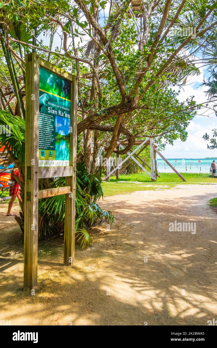 Sian Kaan National Park information entrance welcome sing board Mexico. Stock Photo