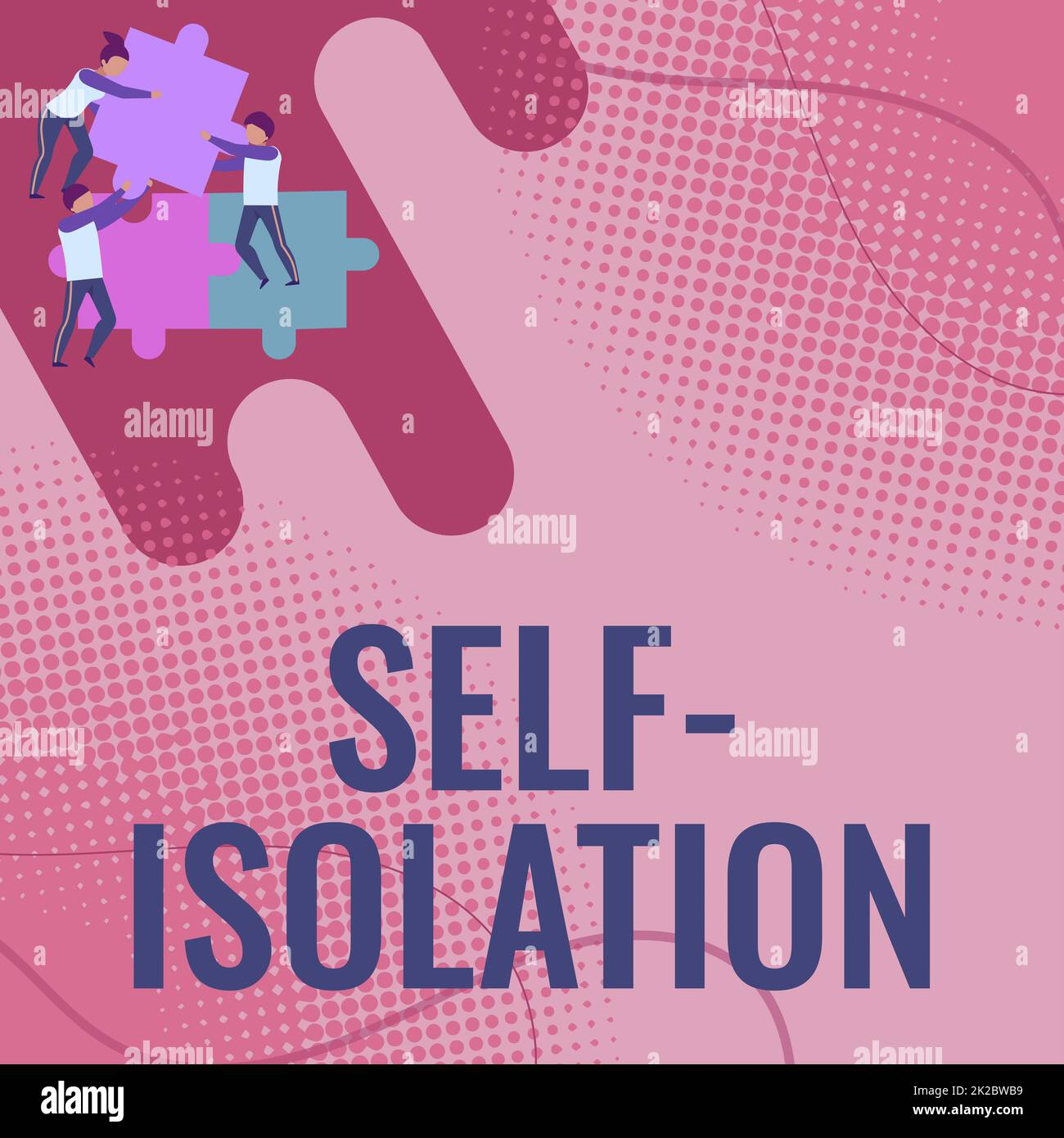 Text sign showing Self Isolation. Word for promoting infection control by avoiding contact with the public Team Holding Jigsaw Pieces Helping Each Others To Solve The Problem. Stock Photo