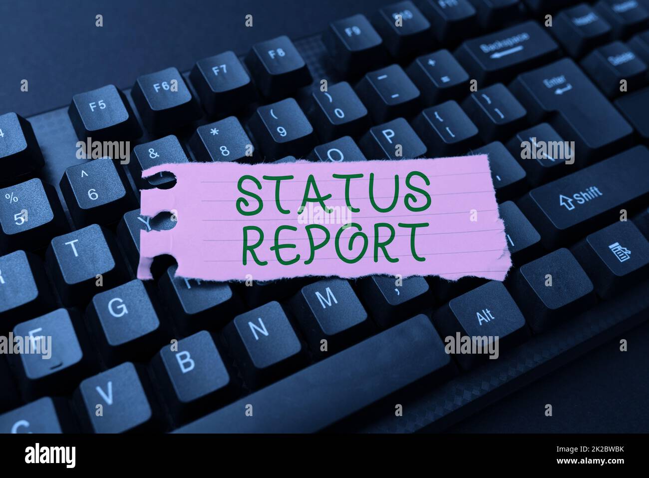 Conceptual display Status Report. Business overview Update Summary of situations as of a period of time Editing And Retyping Report Spelling Errors, Typing Online Shop Inventory Stock Photo