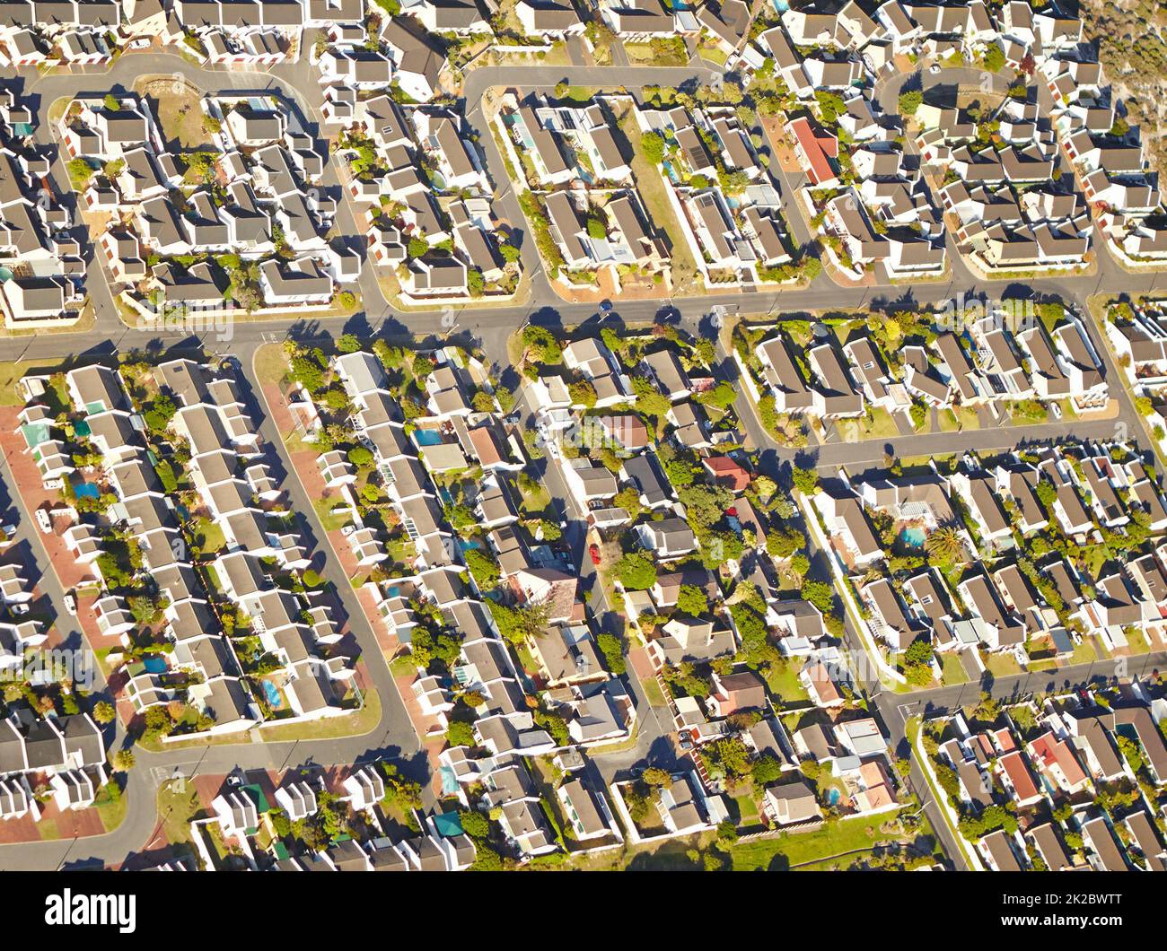 Aerial of suburbia. Aerial shot of suburban development. Stock Photo