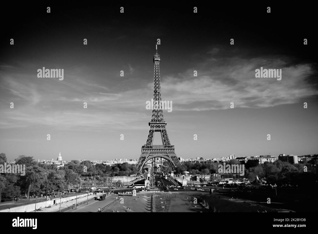 Paris is always a good idea. A black and white image of the Eiffel Tower. Stock Photo