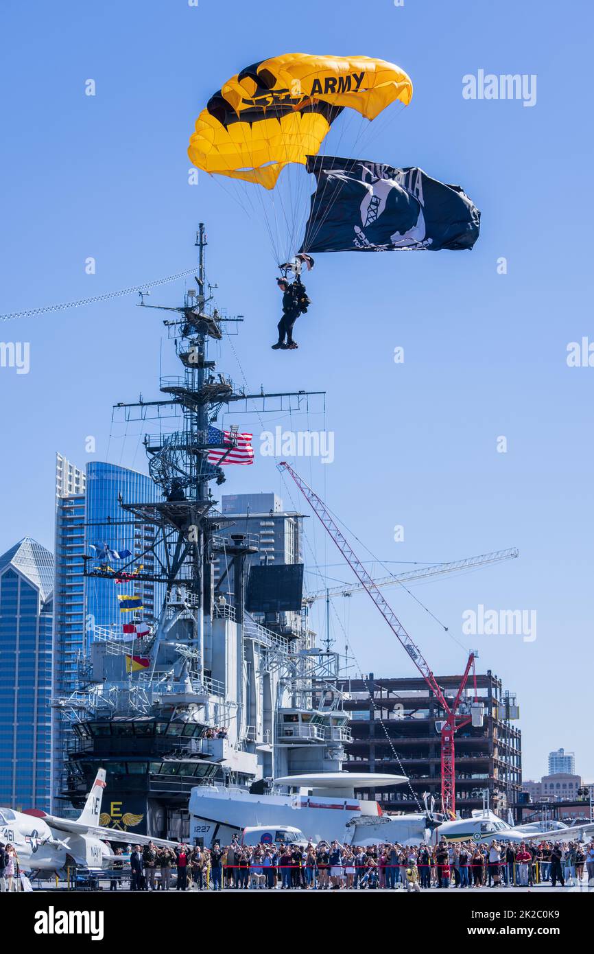 Staff Sgt. Nahu Ramirez of the U.S. Army Parachute Team lands his