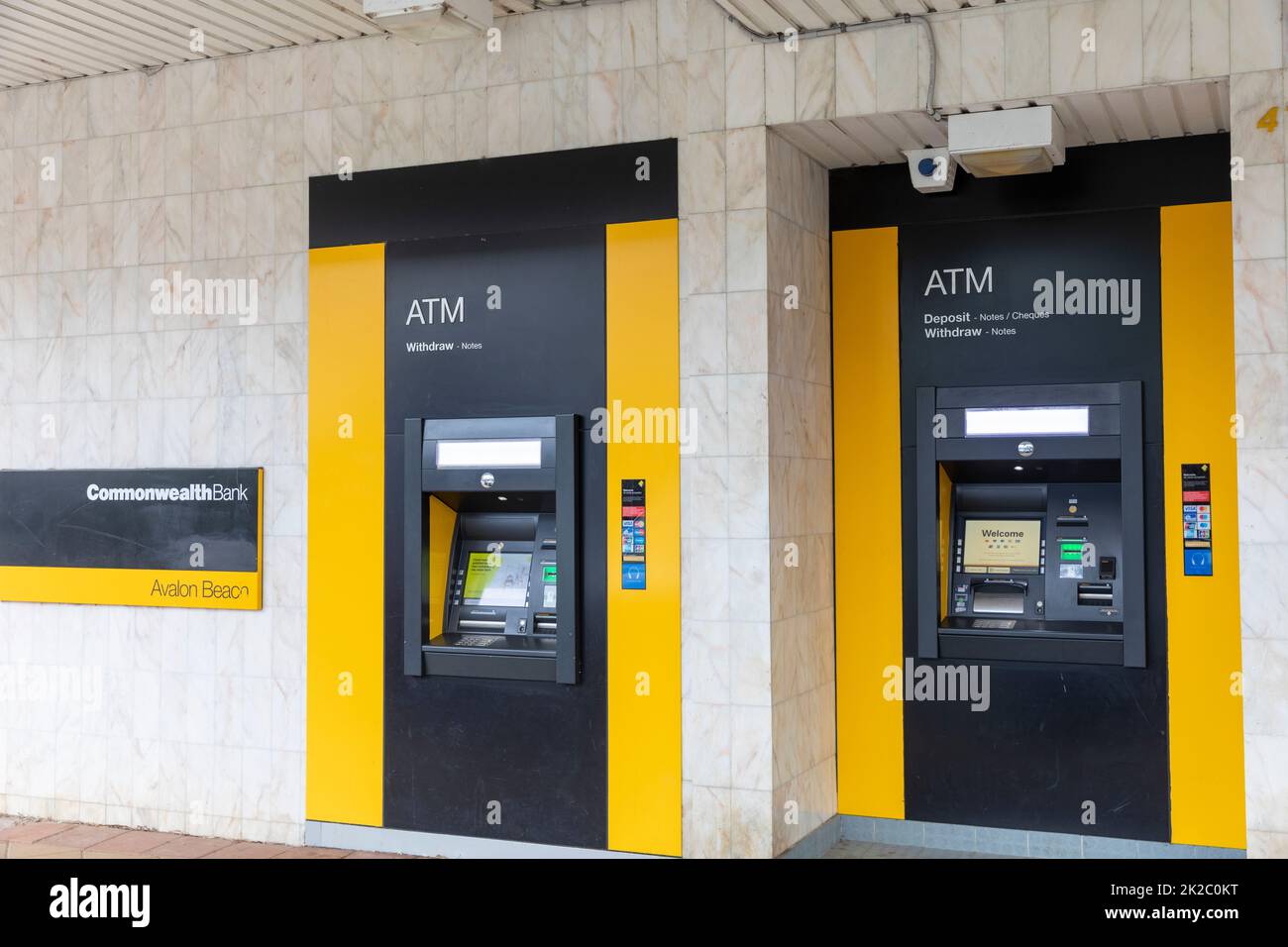 Commonwealth Bank of Australia ATM deposit cash machines in Avalon Beach,Sydney Stock Photo