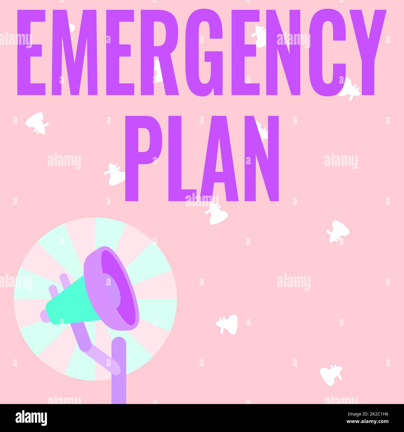Text showing inspiration Emergency Plan. Internet Concept Procedures for response to major emergencies Be prepared Illustration Of Pole Megaphone With Sun Raises Making Announcements. Stock Photo