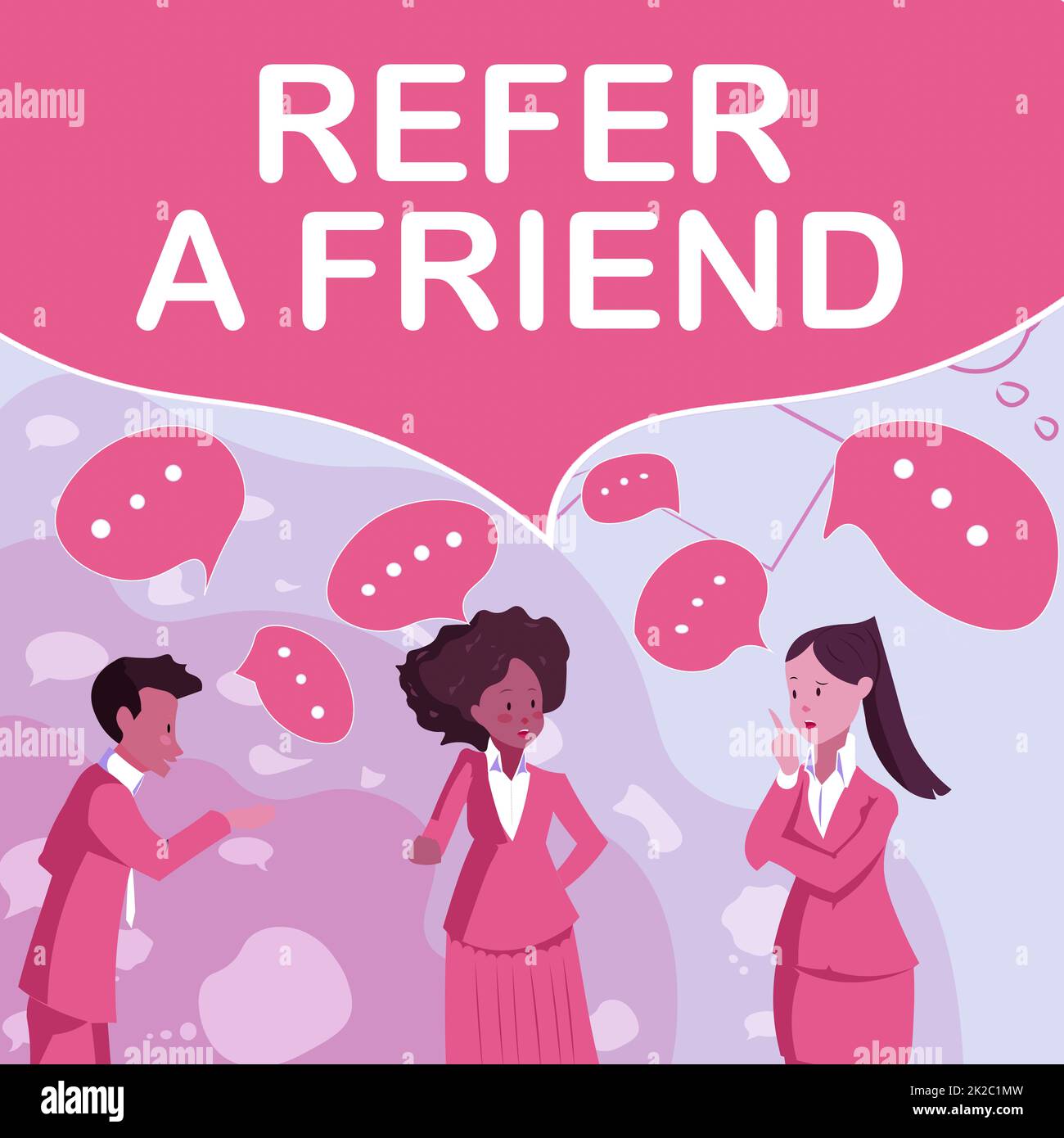 Sign displaying Refer A Friend. Internet Concept Recommendation Appoint someone qualified for the task Illustration Of Partners Building New Wonderful Ideas For Skills Improvement. Stock Photo