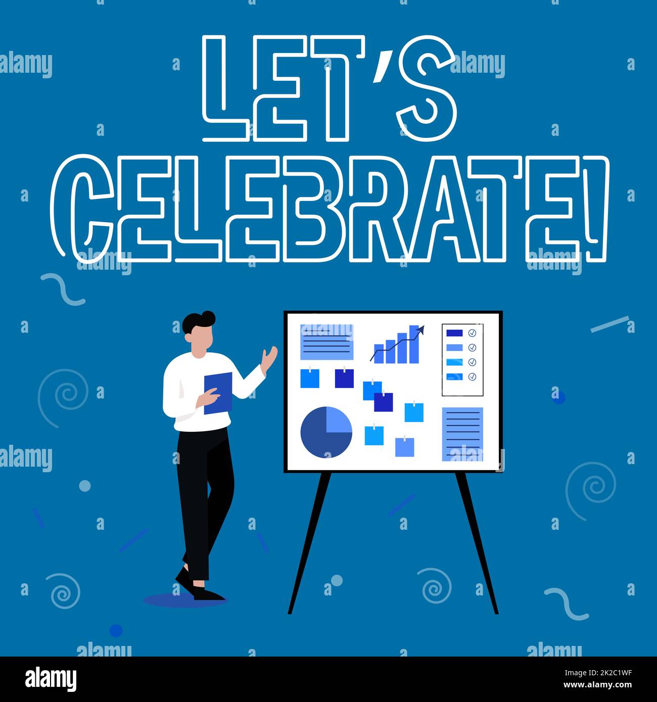 Conceptual display Let S Celebrate. Word for party or other social event on a special day or occasion Businessman Drawing Standing Presenting Ideas For Their Success. Stock Photo