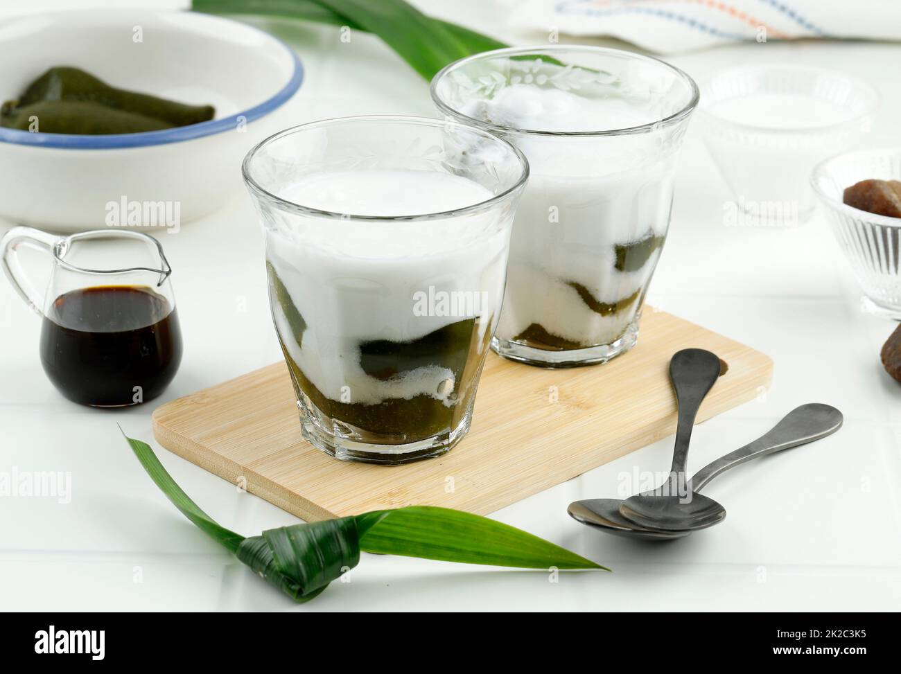 Two Glass of Es Daluman. Balinese Cold Dessert Drink of Grass Jelly