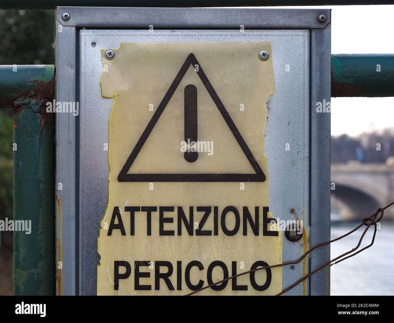 Italian Warning Danger Sign Stock Photo Alamy