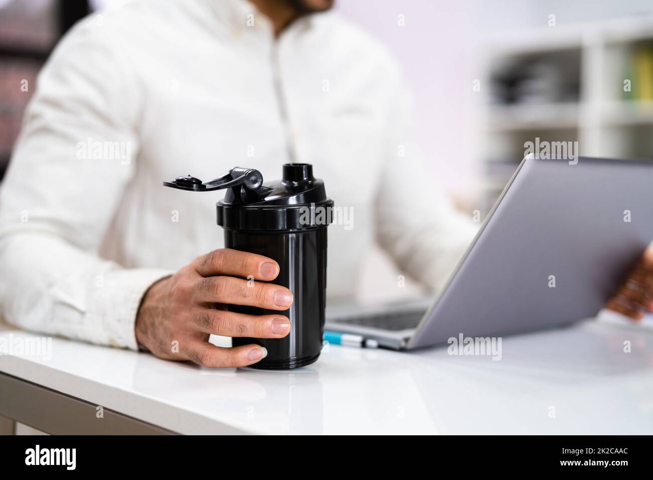 Protein Shake On Desk Stock Photo