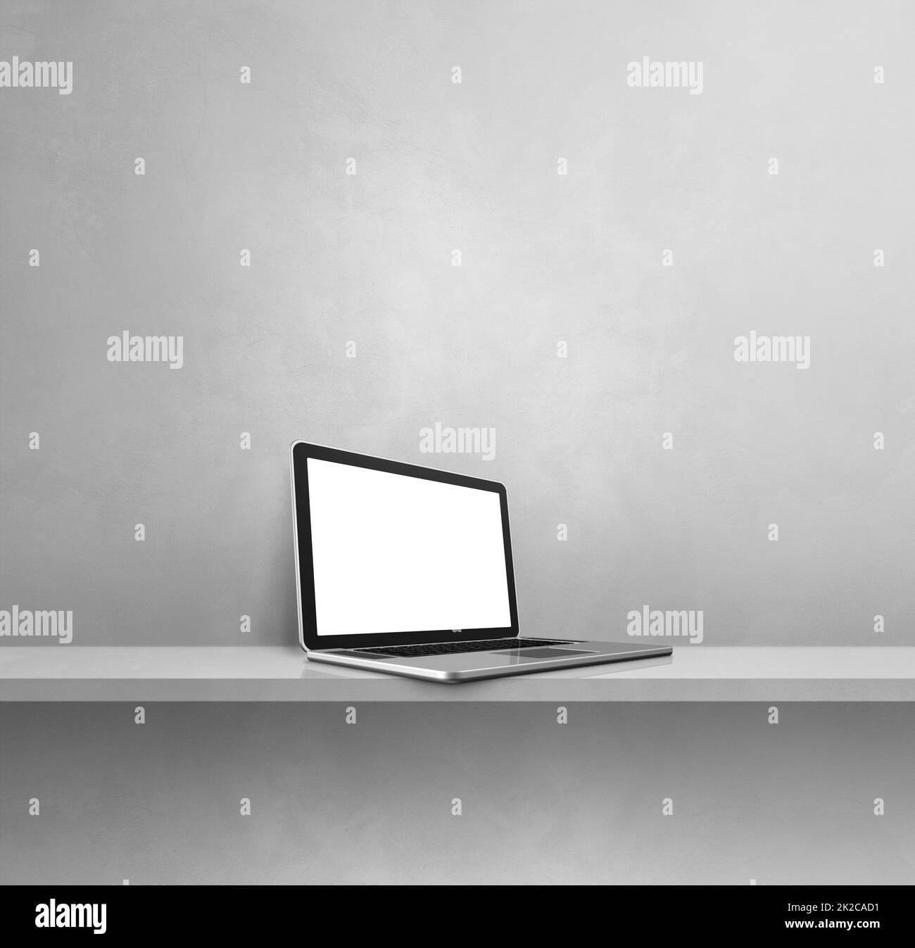 Laptop computer on grey shelf. Square background Stock Photo - Alamy