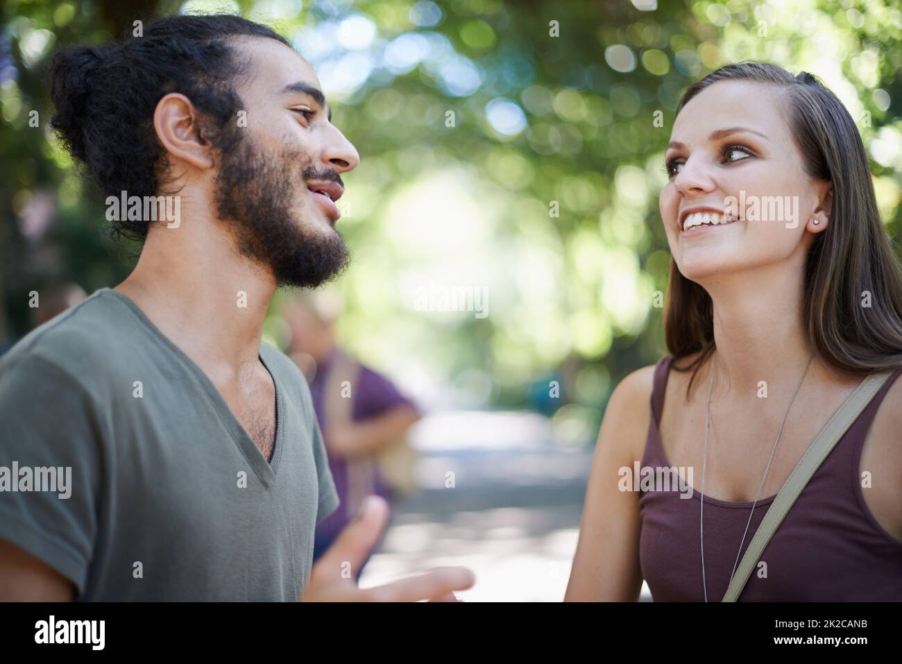 So, what did YOU think of that test. Cropped shot of a male and female student chatting on campus. Stock Photo