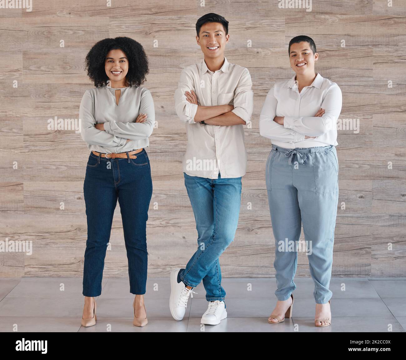 Business people, office diversity or teamwork collaboration for about us in creative startup or global company. Portrait, smile or happy marketing Stock Photo