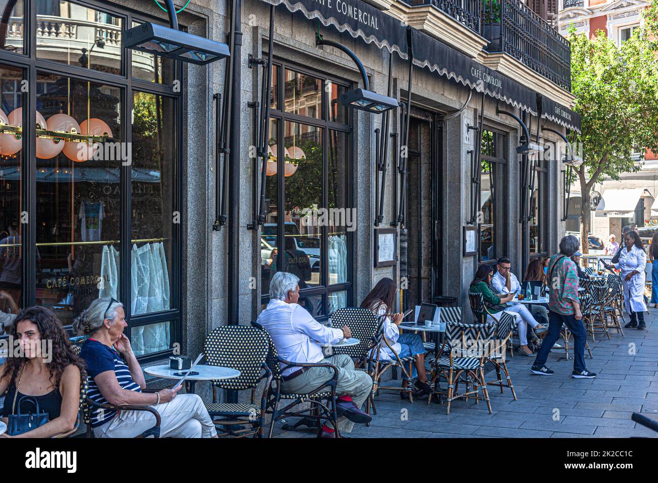 Café Comercial terrace, Plaza Bilbao, Madrid, Spain. Stock Photo
