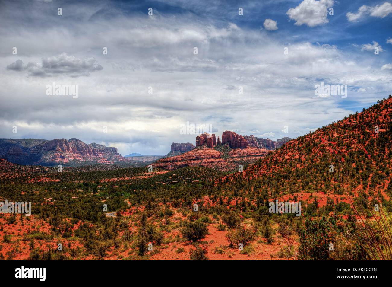 Sedona Arizona Mountains with Cloudy Skies Stock Photo