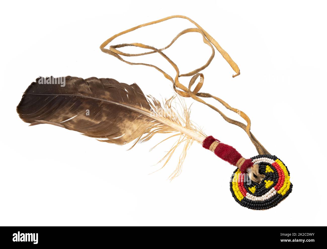 Eagle feather beaded as Indian hair accessory isolated on white Stock