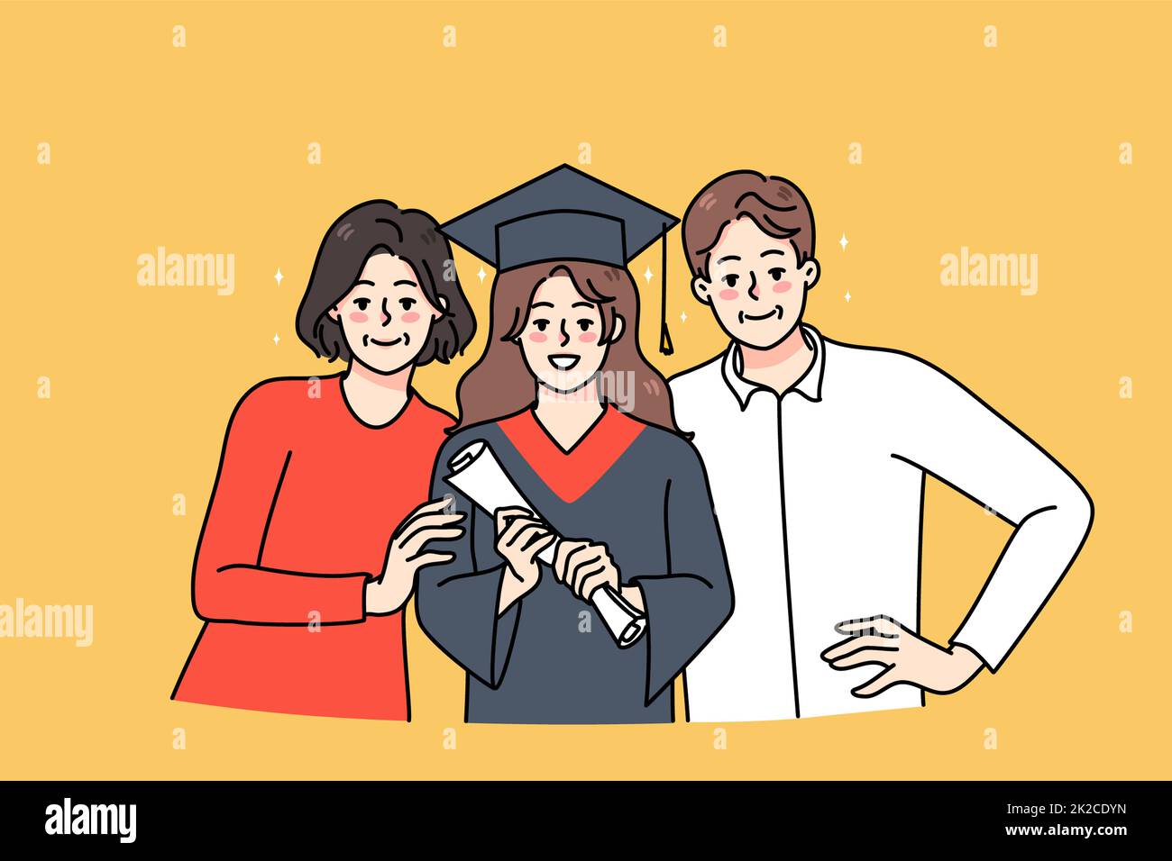 Happy parents with daughter graduate and diploma Stock Photo