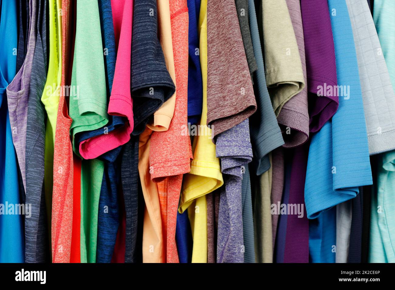 Background of a Variety of Menâ€™s Shirts Hung Up Close-up Stock Photo