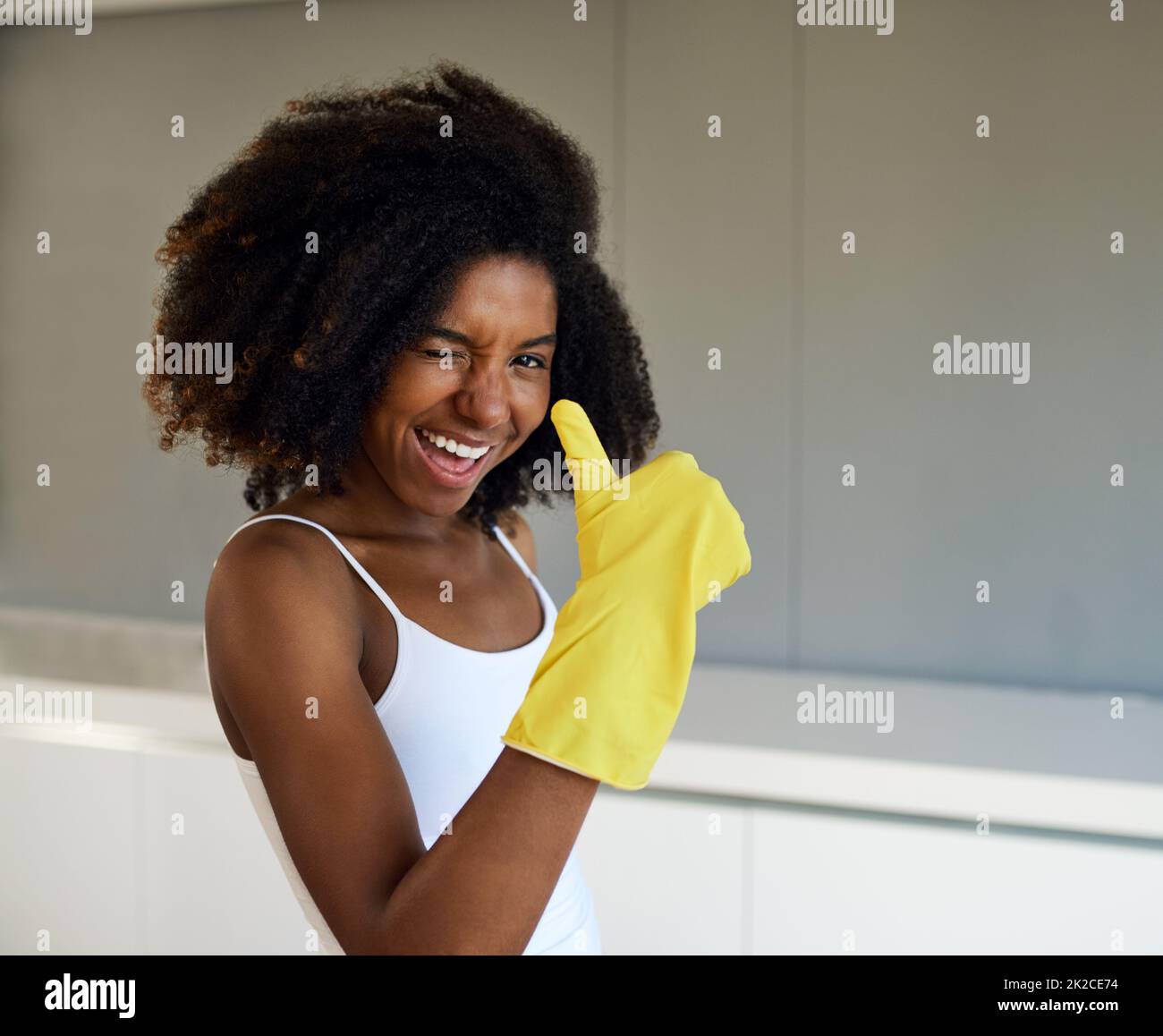 Woman wearing black rubber gloves hi-res stock photography and images -  Alamy