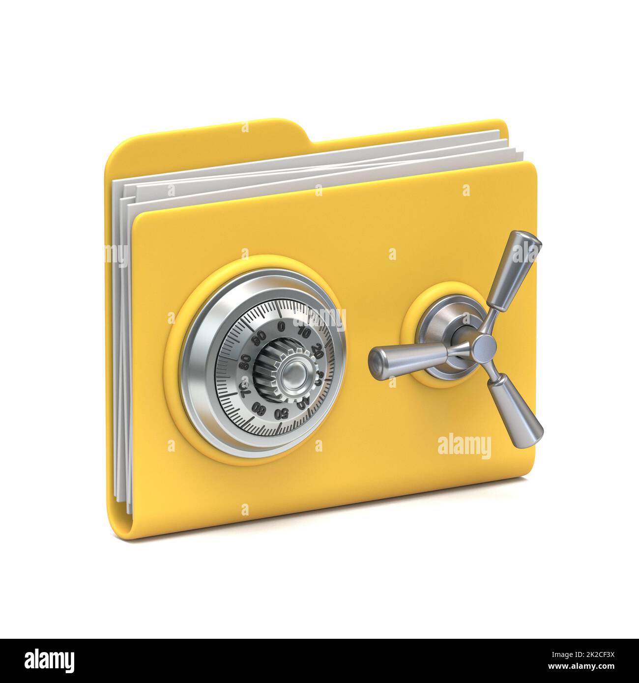 Yellow folder icon Data security concept with safe combination lock 3D Stock Photo