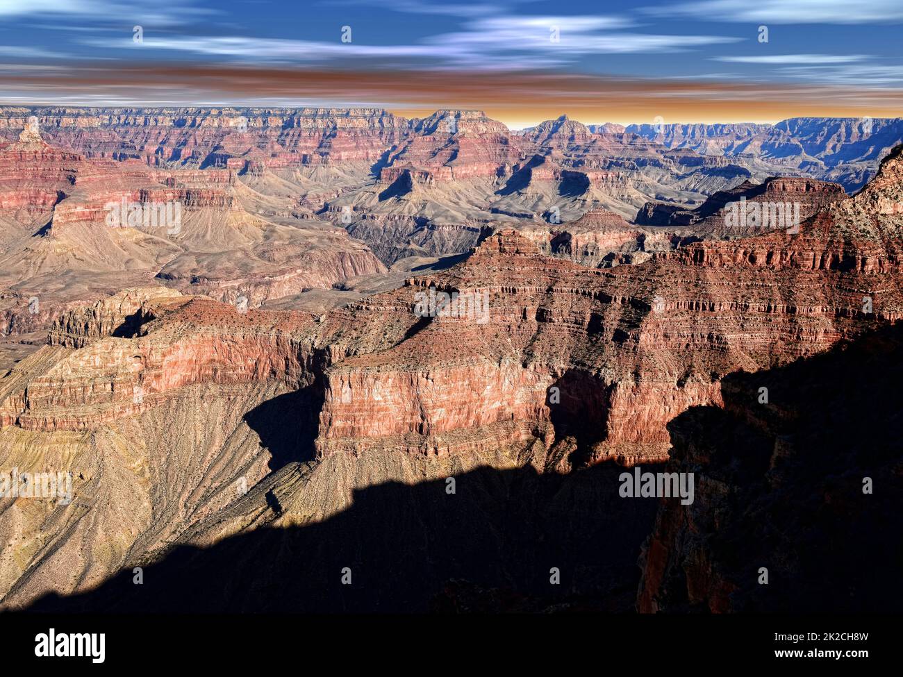 Grand Canyon Arizona with blue white and red sky Stock Photo