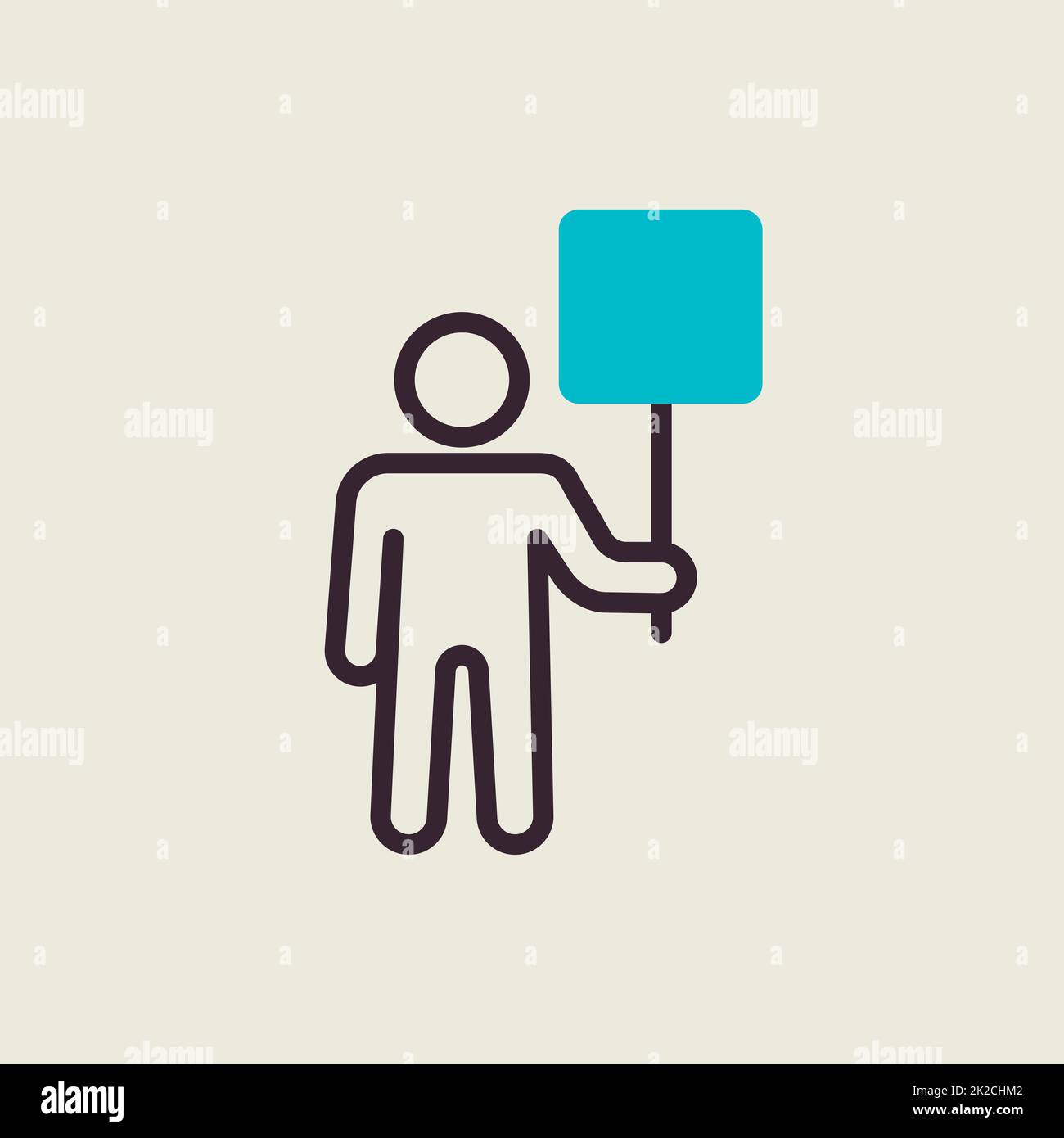 Man standing and holding in hands banner icon Stock Photo