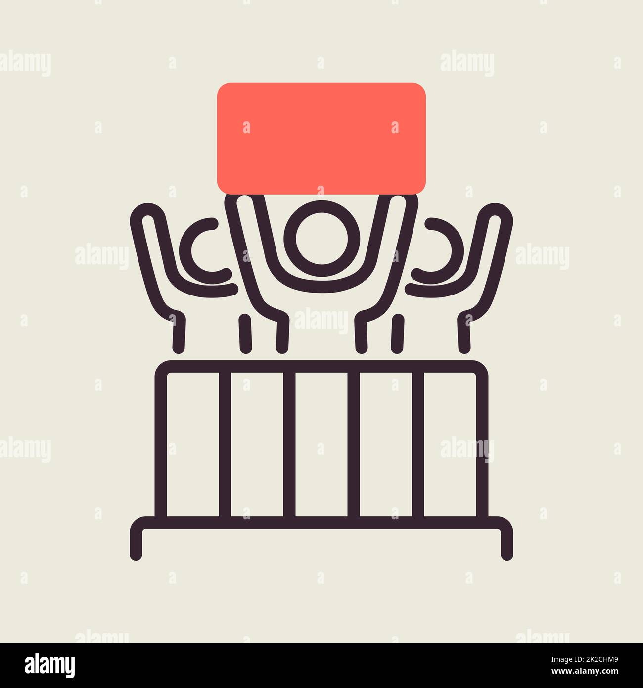 Crowd of people with placard control barrier icon Stock Photo - Alamy