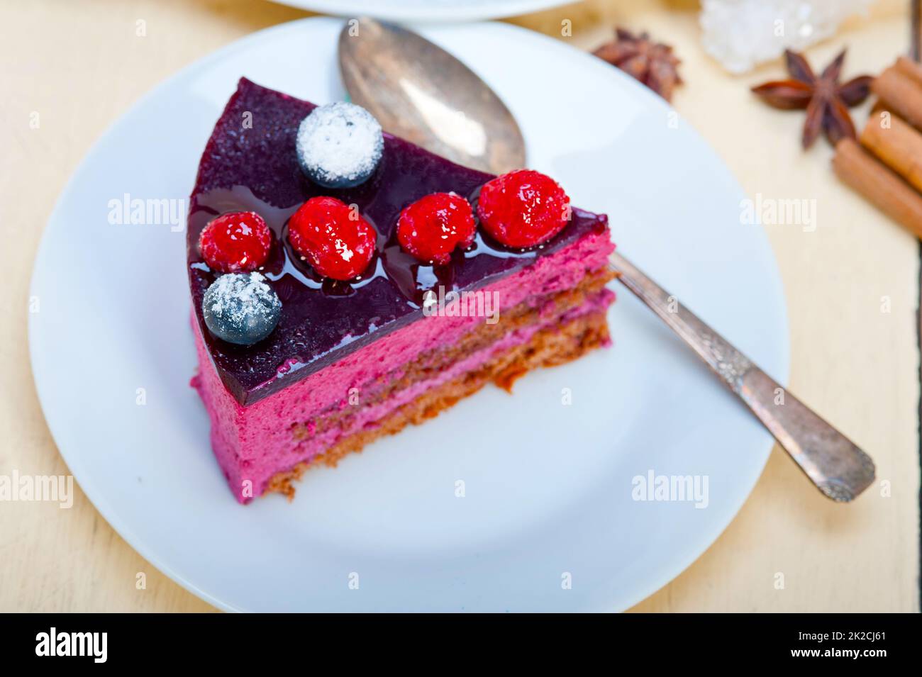blueberry and raspberry cake mousse dessert Stock Photo - Alamy