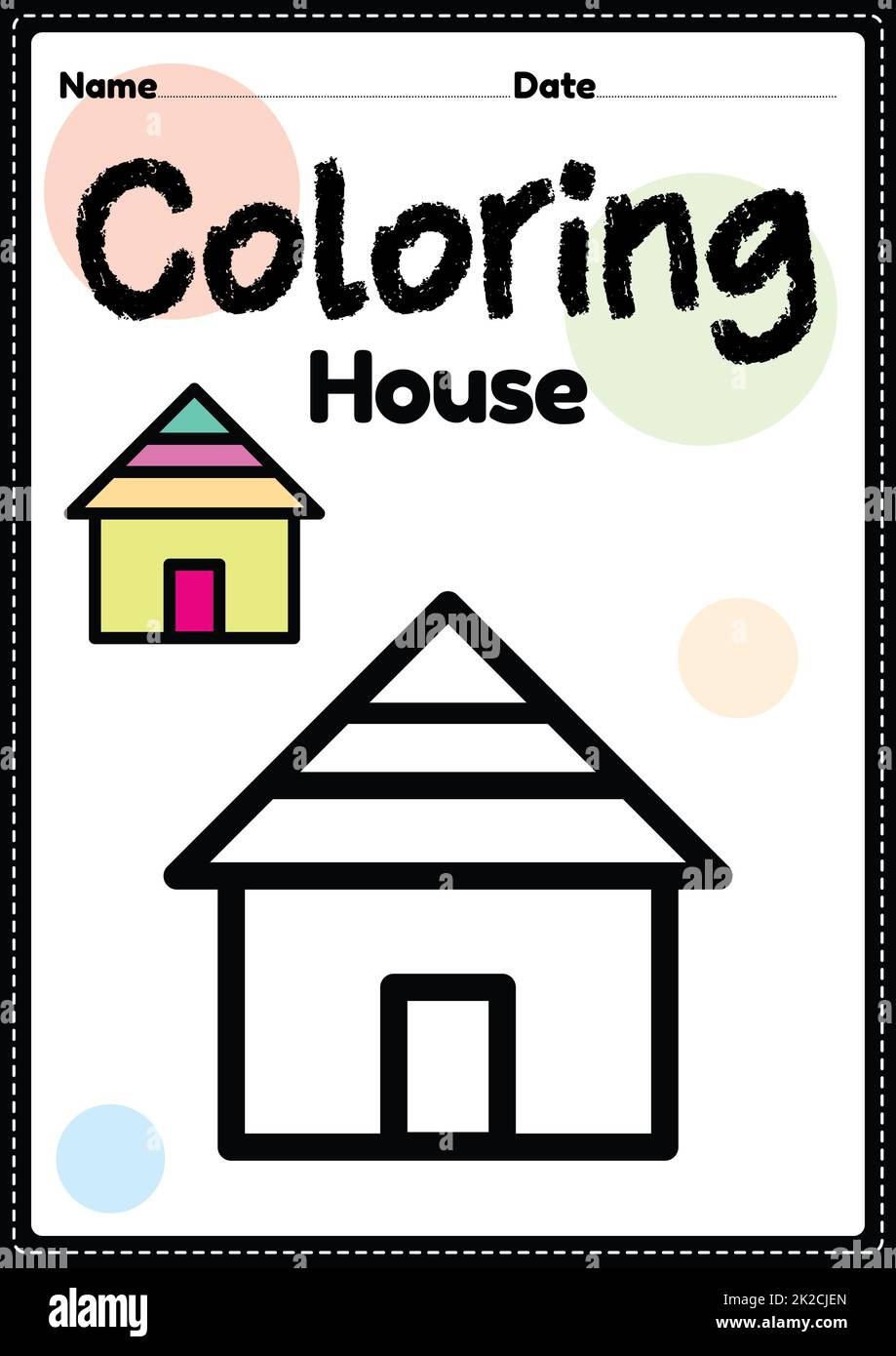 House coloring page picture worksheet for preschool, kindergarten