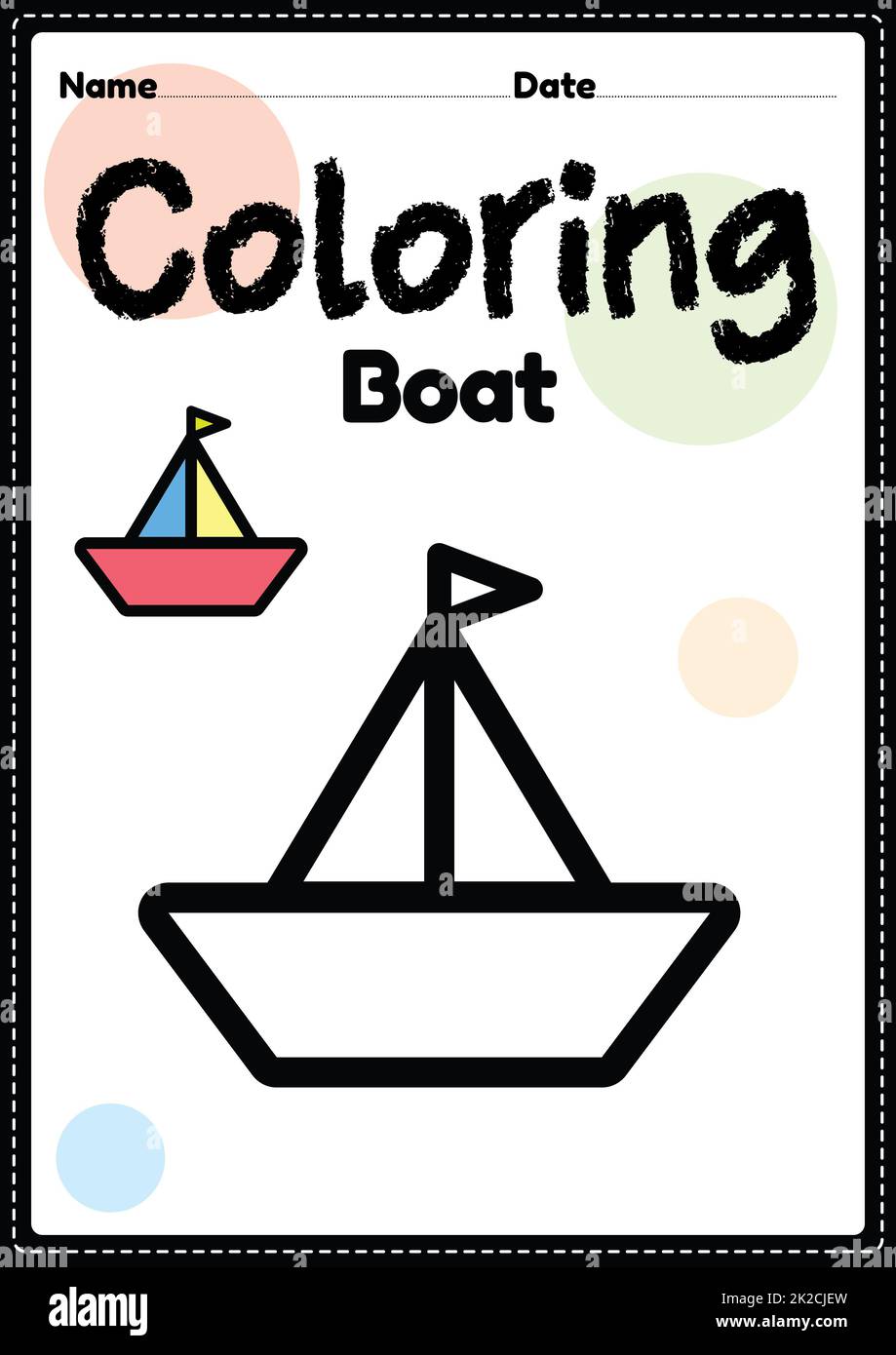 Boat coloring page picture worksheet for preschool, kindergarten & Montessori kids to practice ...