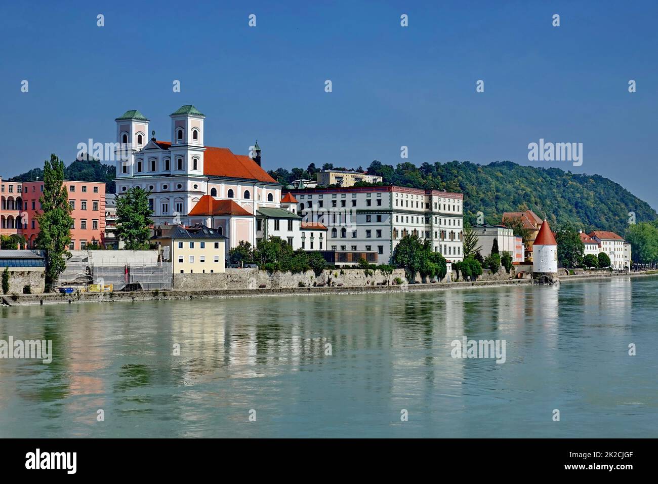 Bavaria, Lower Bavaria, Passau, City of three rivers, Jesuit Church St. Michael, Schaiblingsturm, Danube, geography, tourism Stock Photo