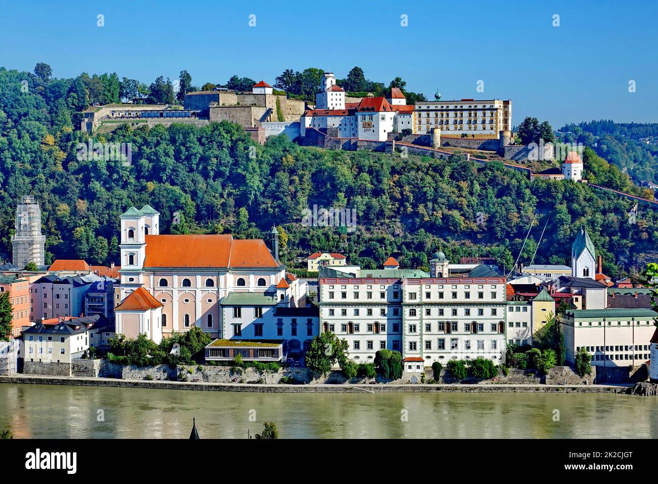 Bavaria, Lower Bavaria, Passau, City of three rivers, Veste Oberhaus, Jesuit Church St. Michael, Danube, geography, tourism Stock Photo