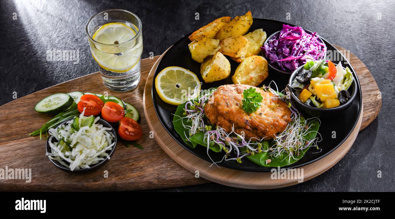 Pulled chicken cutlet coated with breadcrumbs Stock Photo