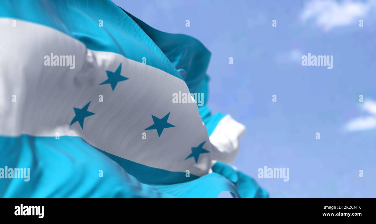 Detail of the national flag of Honduras waving in the wind on a clear day Stock Photo