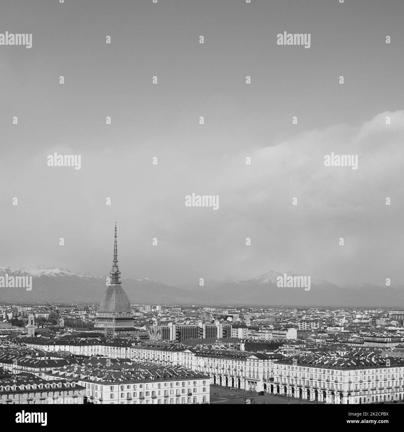 Aerial view of Turin in black and white Stock Photo - Alamy
