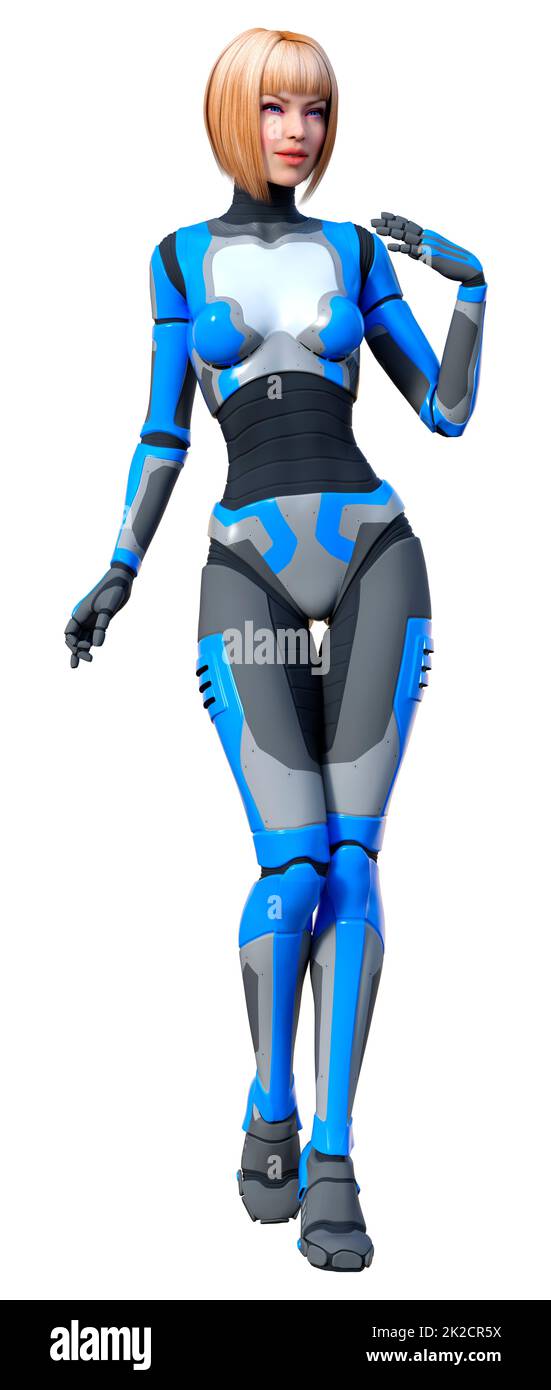 3D Rendering Female Robot on White Stock Photo