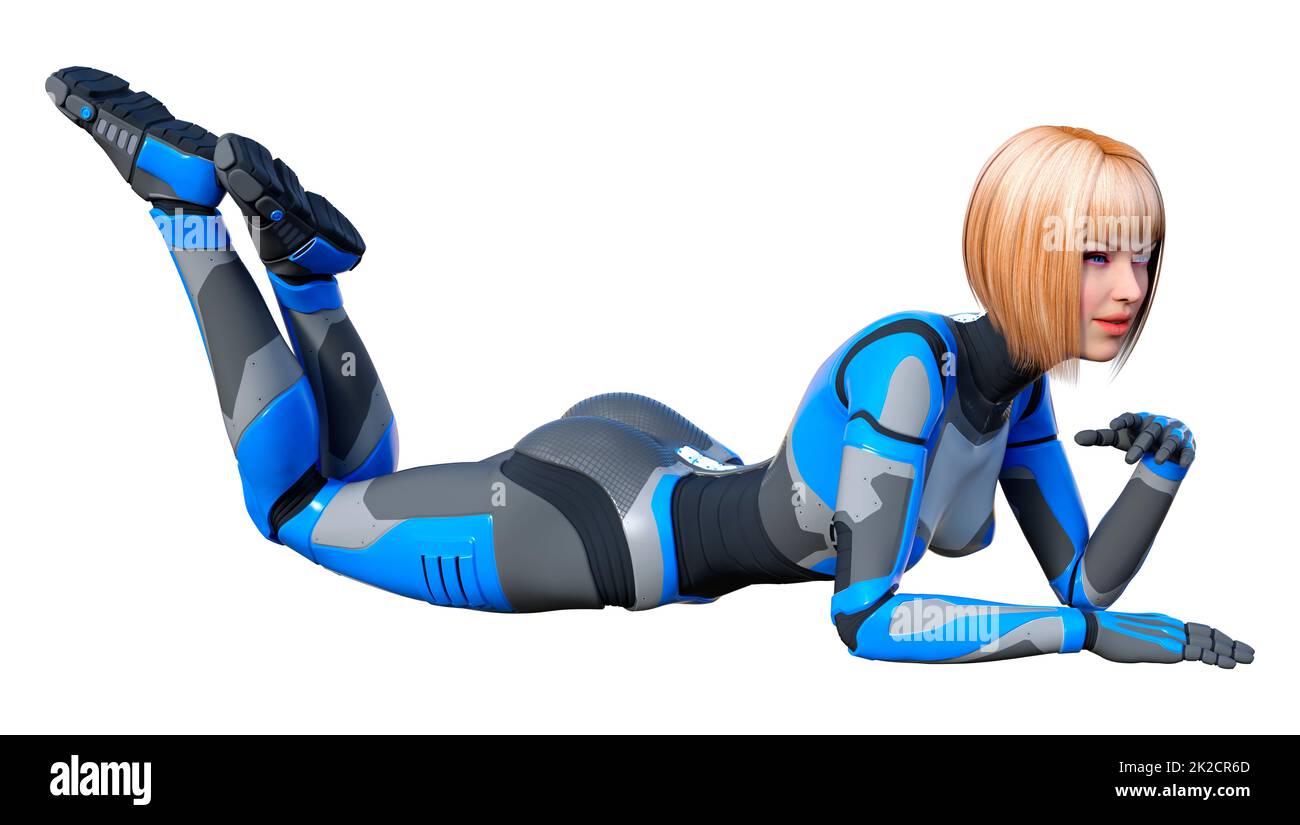 3D Rendering Female Robot on White Stock Photo