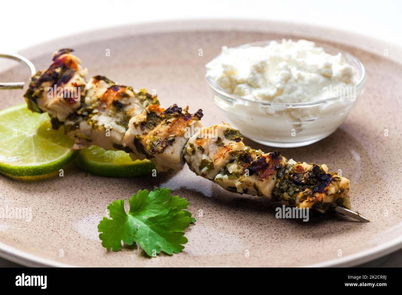 herbal meat skewer with yoghurt dressing Stock Photo