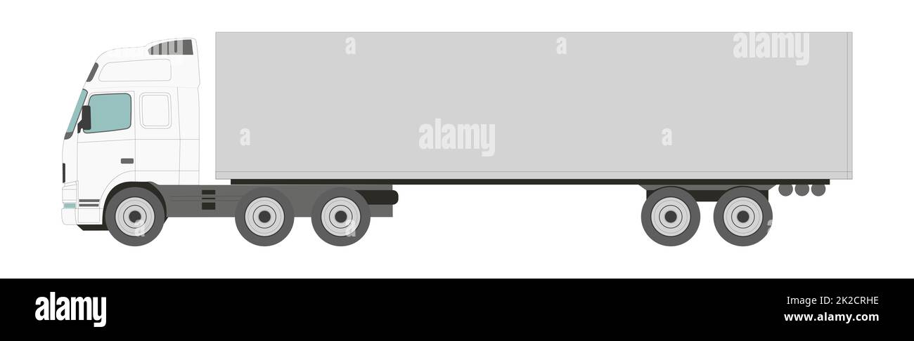 Big white truck with a trailer on a light background - Vector Stock Photo