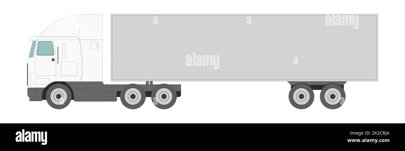 Big white truck with a trailer on a light background - Vector Stock Photo