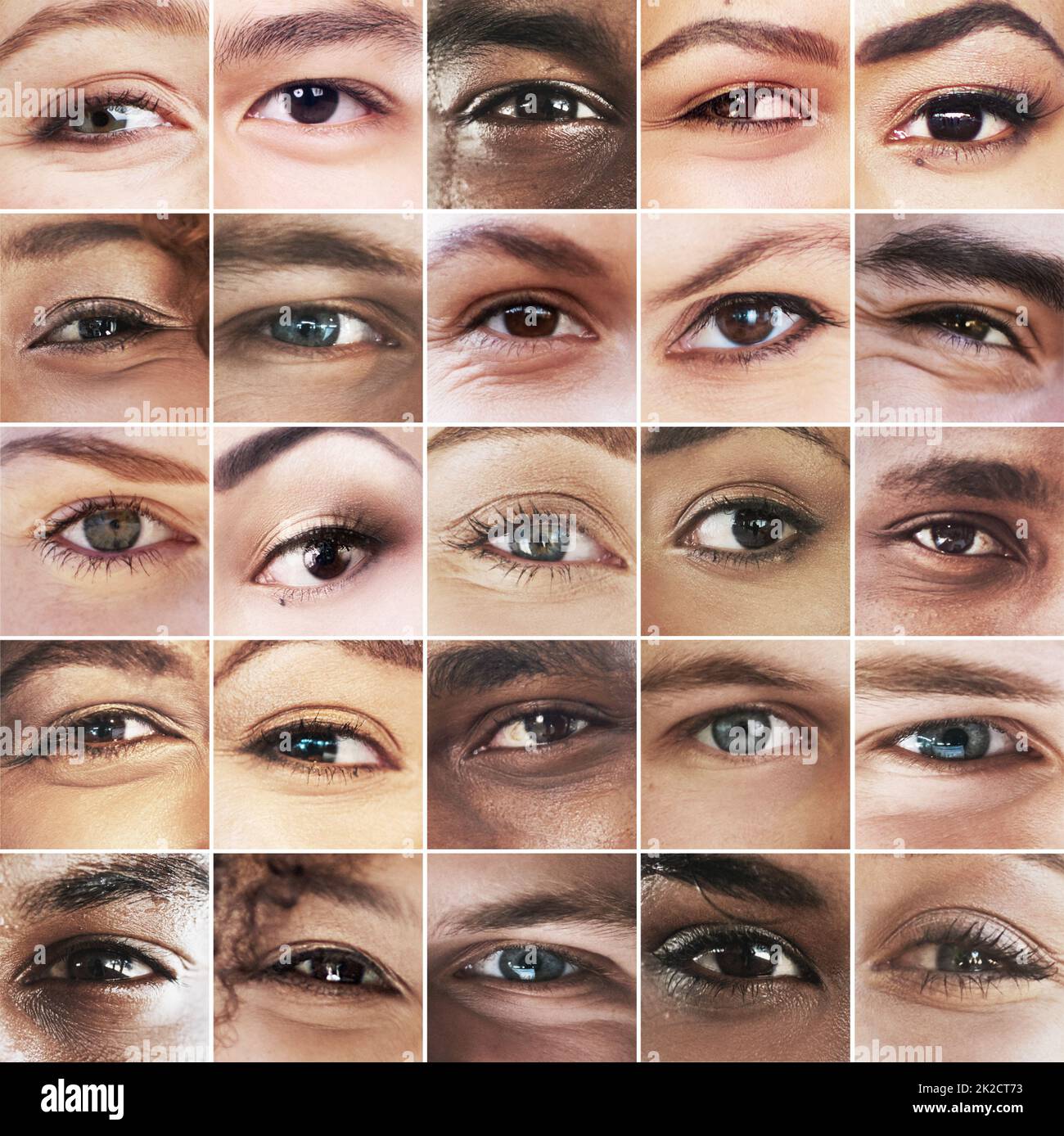 The eyes see all. Composite image of an assortment of peoples eyes. Stock Photo