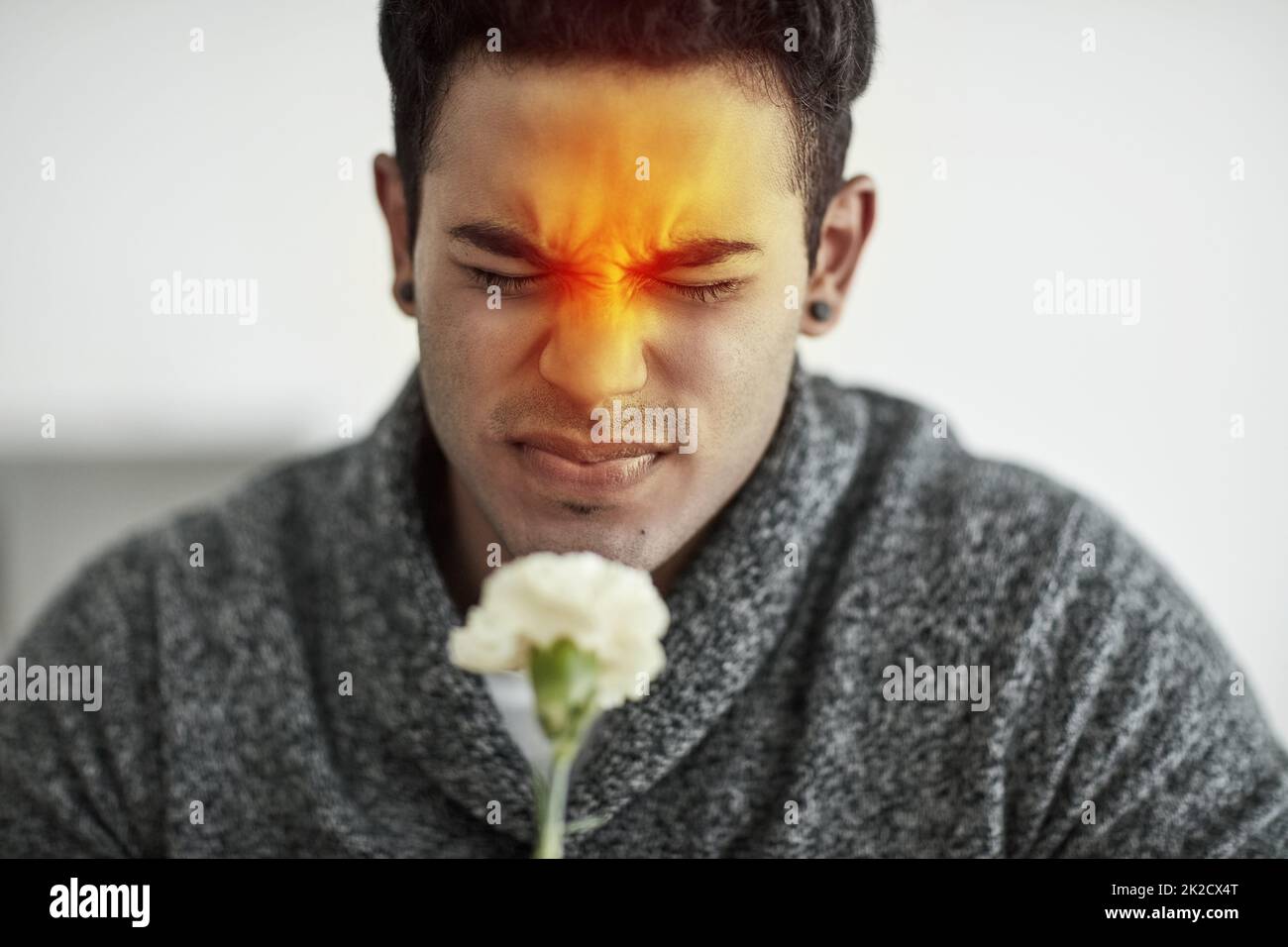 Feeling congested. Cropped shot of a young man suffering with allergies. Stock Photo