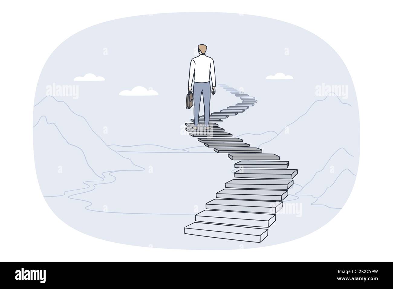 Businessman on stairs to career success Stock Photo