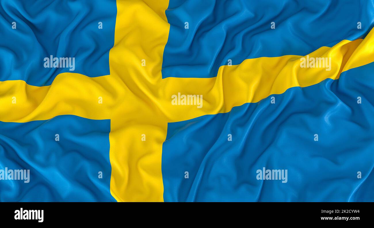sweden flag with wrinkles. Stock Photo