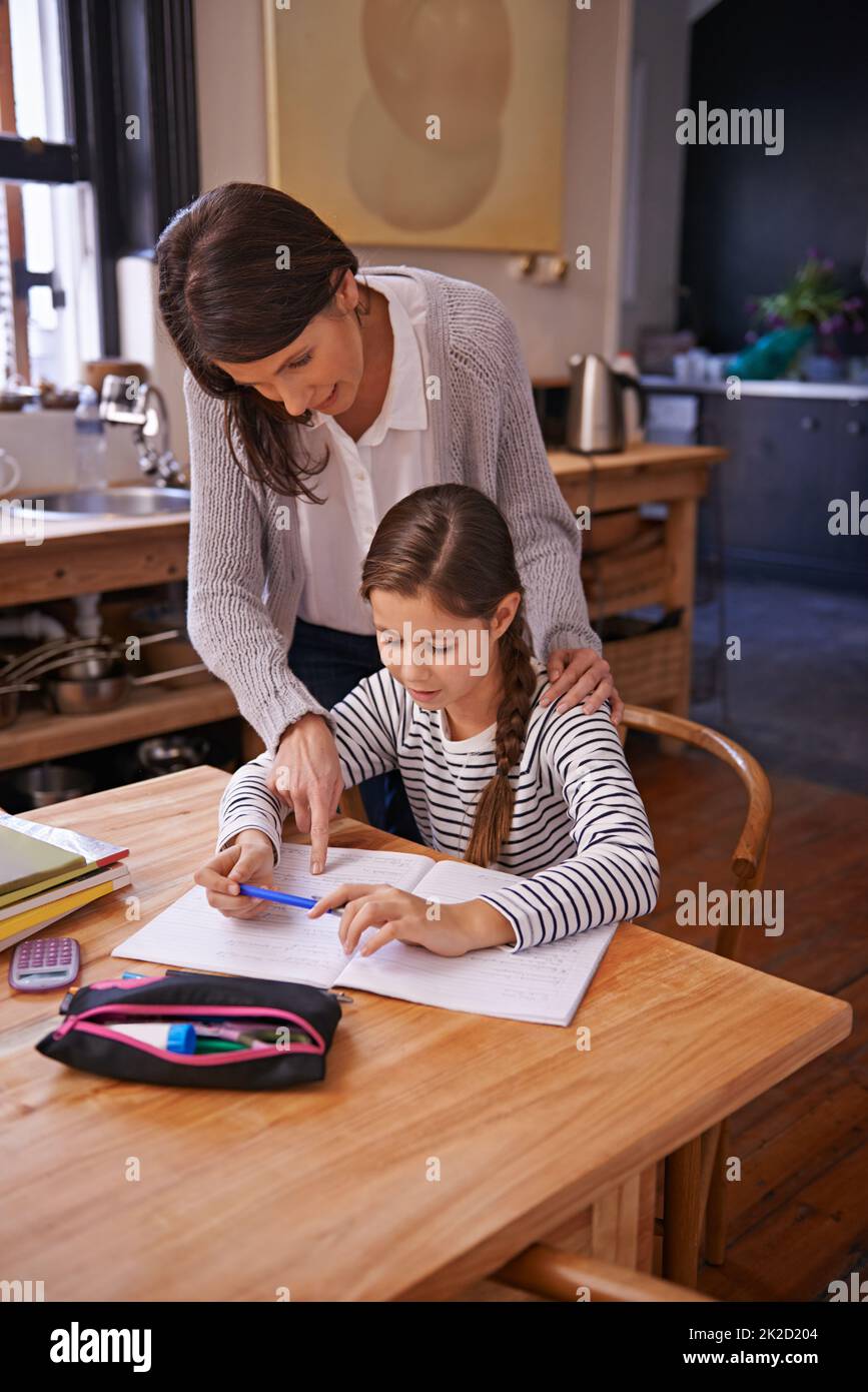 Sometimes a little help is needed. a young girl studying with her