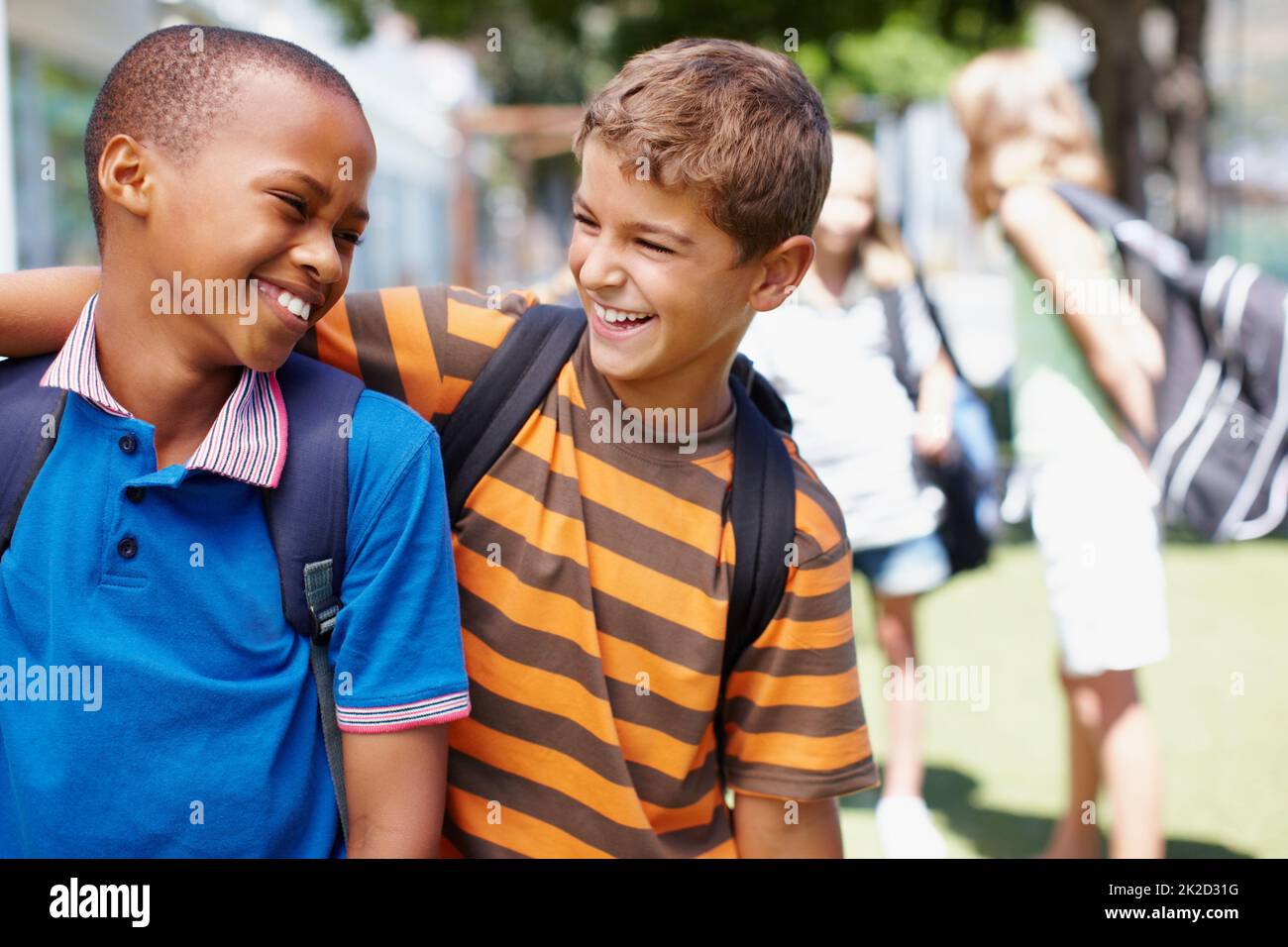 Forming lasting friendships at school. Two boys in their school