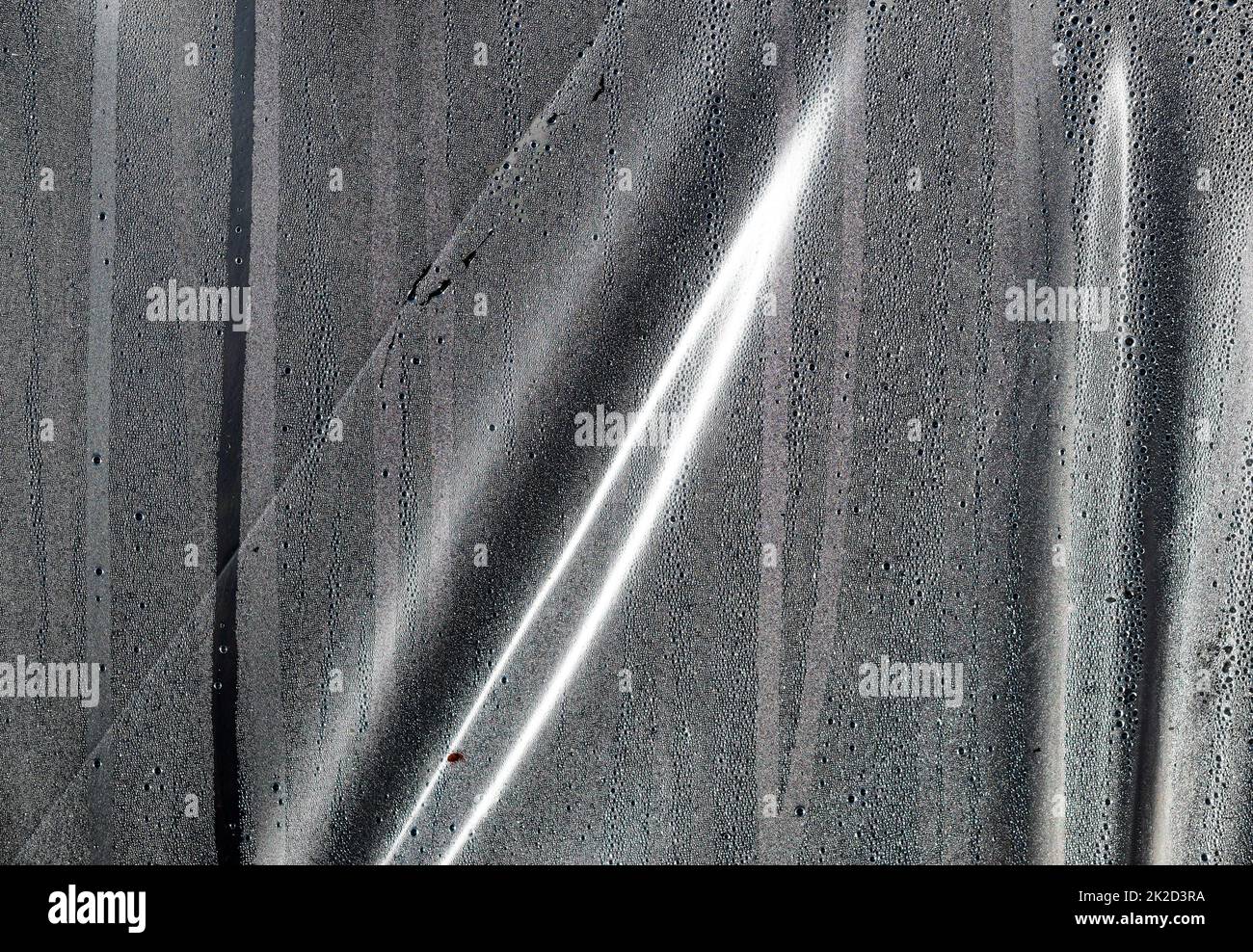 Background of the condensate drops on the film is polyethylene. Water drops texture Stock Photo