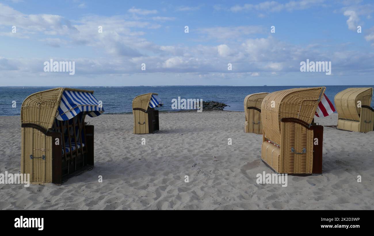 Beach chairs on the Baltic Sea, Niendorf Stock Photo