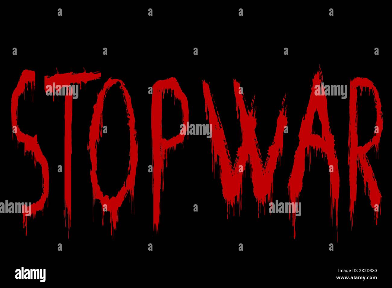 Stop war concept with bloody letters on white background Stock Photo