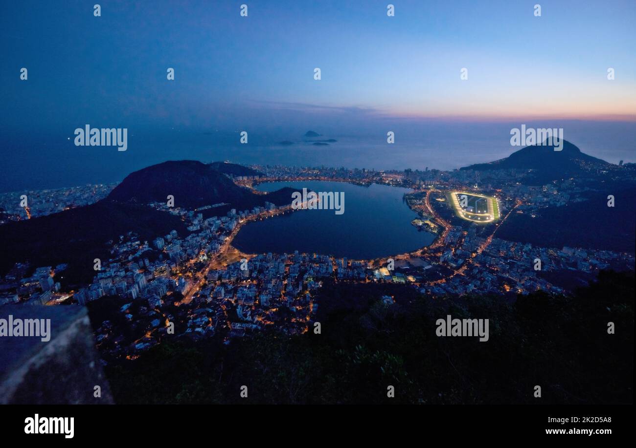 Rio at night. The view of Rio de Janeiro just after sunset. Stock Photo