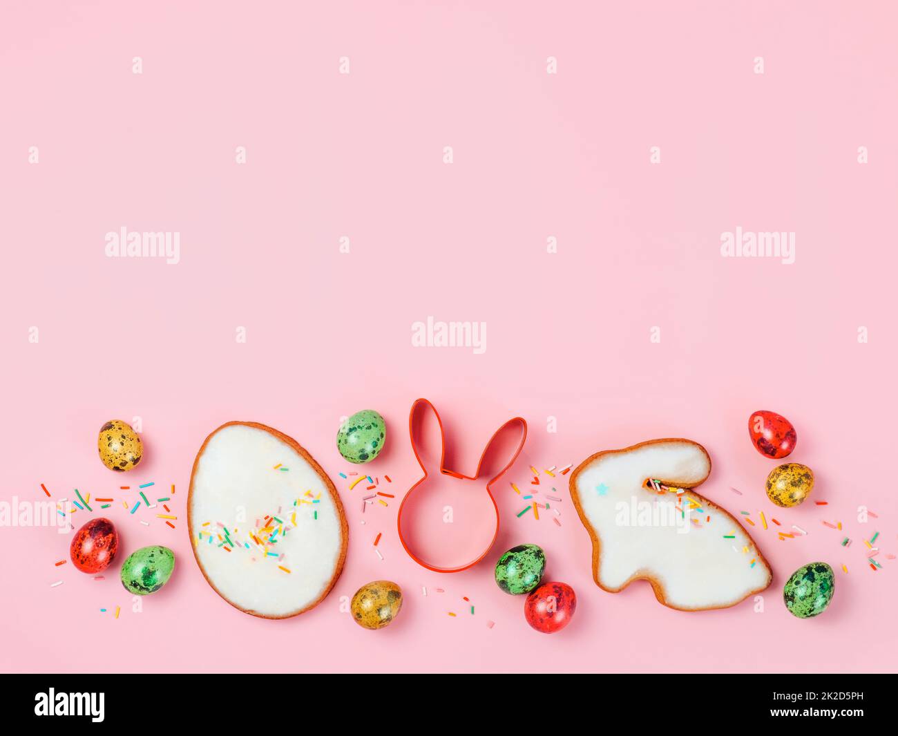 Easter Cookie baking. Copy space. Easter flatlay Stock Photo